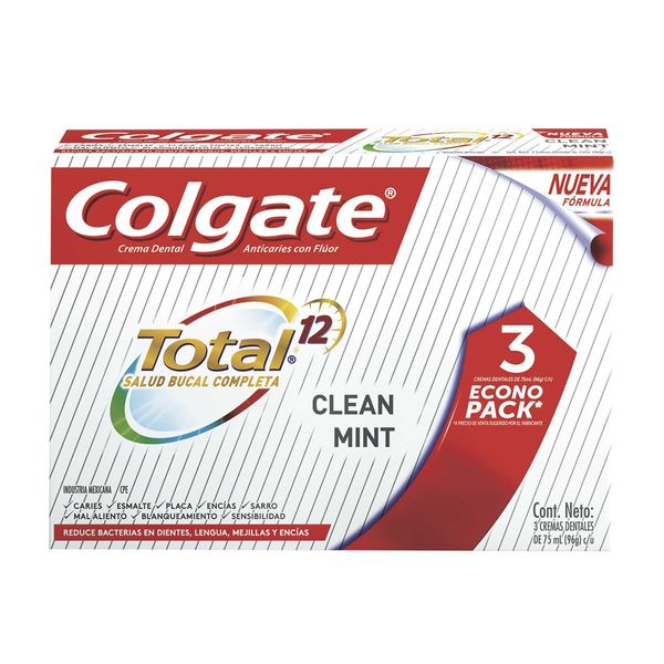 Crema Dental Colgate Total 12 Clean Mint Paquete 3 Unidades x 75 ML C/u