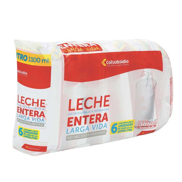 Leche Larga Vida Entera Colsubsidio x 6 Unidades x 1100 Ml c/u