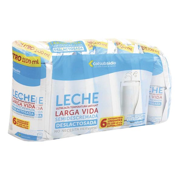 Leche Larga Vida Semidescremada Deslactosada Colsubsidio x 6 Unidades x 1100 Ml c/u