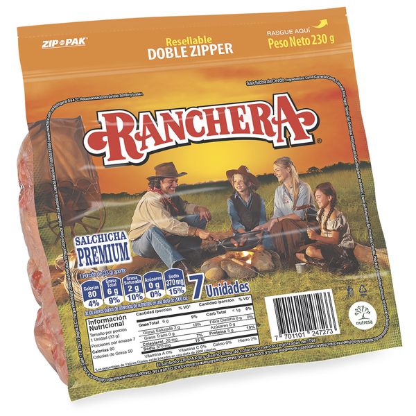 Salchicha Premium Ranchera x 7 Und x 32,8Gr C/u