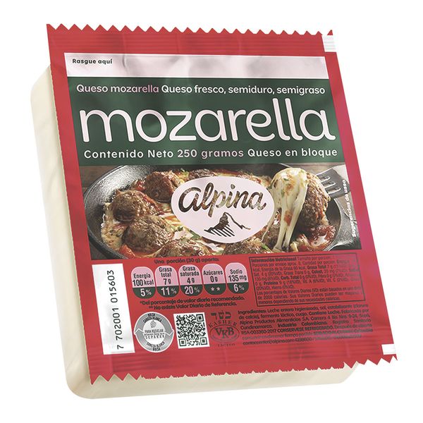 Queso Mozarella Alpina x 250Gr