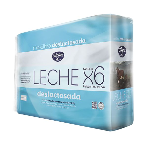 Leche Deslactosada en Bolsa Alpina x 6 Und x 1.100Ml C/u