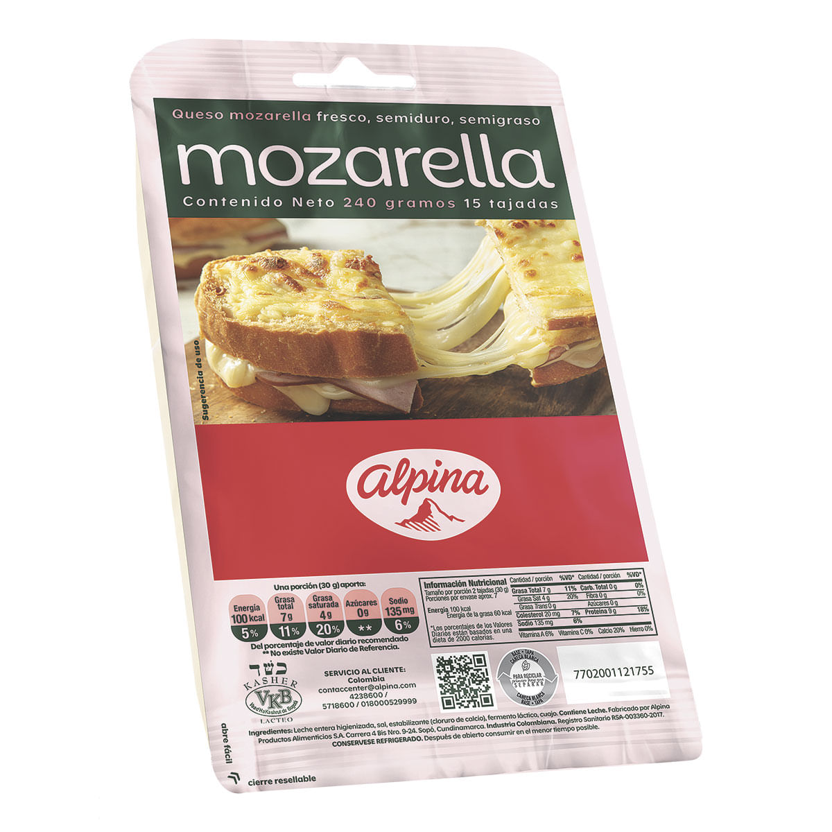 Queso Mozarella Tajado Alpina X 240gr Mercados Colsubsidio