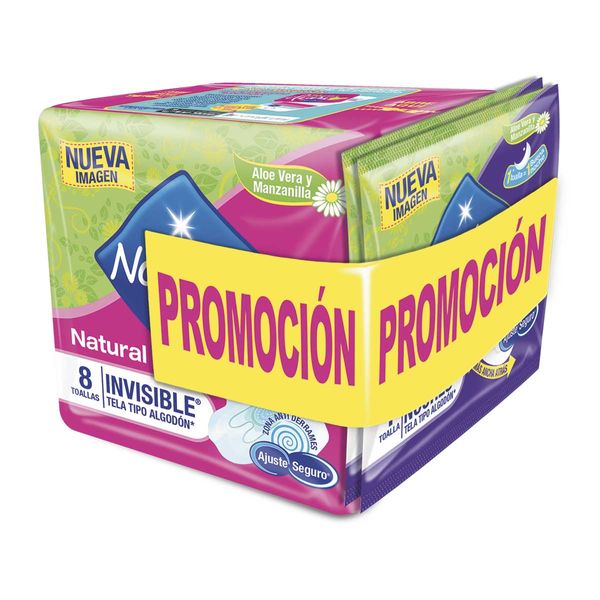 Toallas Higiénicas Nosotras Natural Invisible Clásica x 8 Und + 2 Toallas Buenas Noches