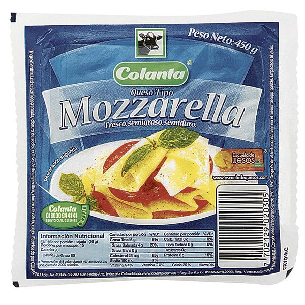 Queso Mozarella Colanta x 450Gr