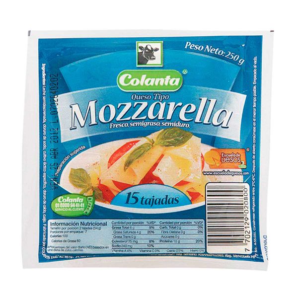 Queso Mozarella Tajado Colanta x 250Gr