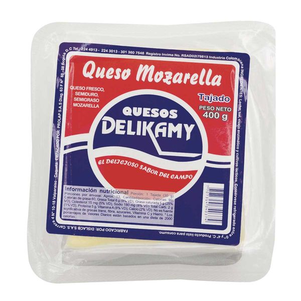 Queso Mozarella Tajado Delikamy x 400Gr
