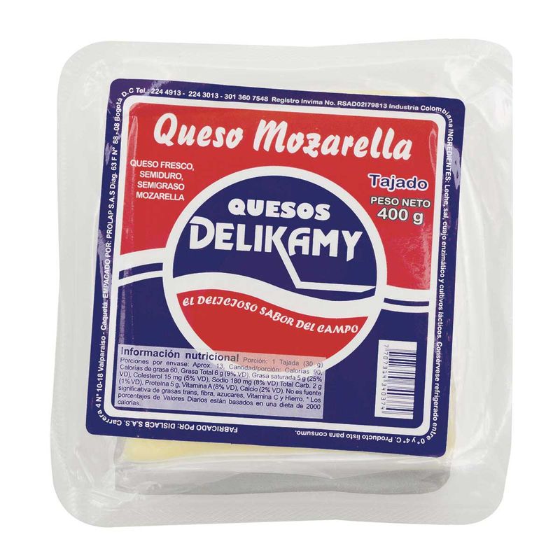 Queso Mozarella Tajado Delikamy X 400gr Mercados Colsubsidio