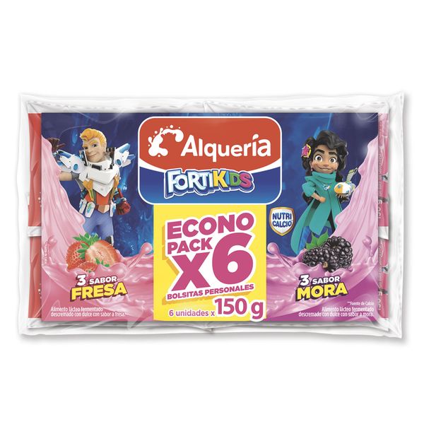 Yogurt FortiKids Bolsa Fresa - Mora Alqueria x 6 Und x 150Gr C/u