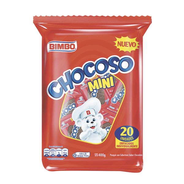 Ponqué Chocoso Mini x 20 Und x 400 G Peso Neto