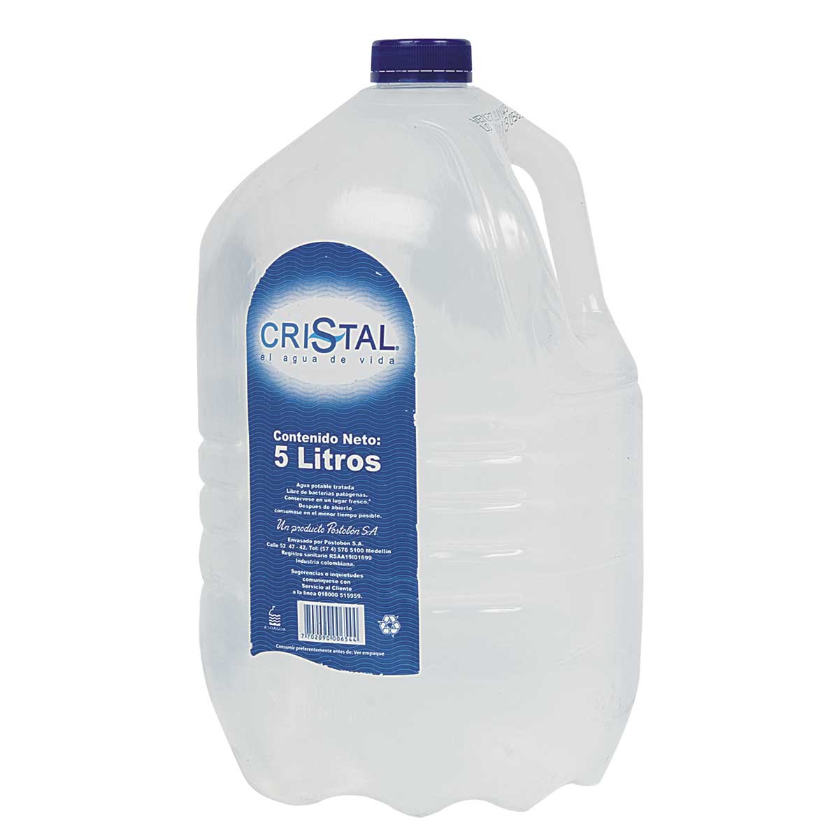 Agua Cristal Garrafa x 5 L, garrafa de agua 5 litros 