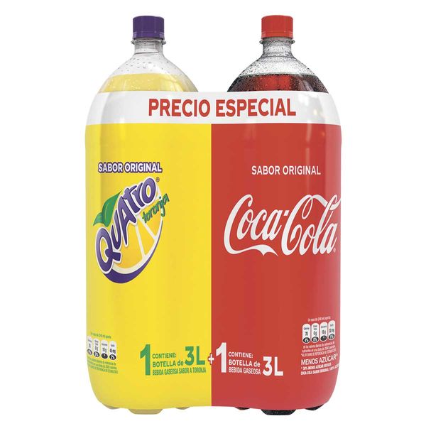 Gaseosa Coca-Cola Sabor Original Pet 3 L + Quatro Pet 3 L