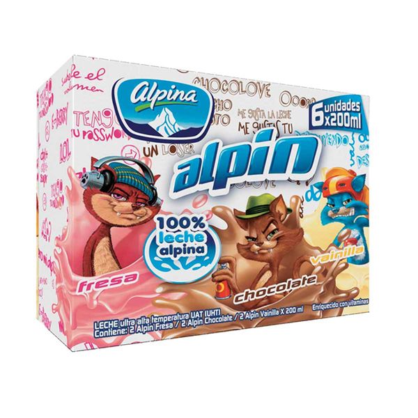 Leche Saborizada Alpin Surtido en Caja Alpina x 6 Und x 200Ml C/u
