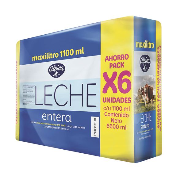 Leche Entera en Bolsa Alpina x 6 Und x 1.100Ml C/u