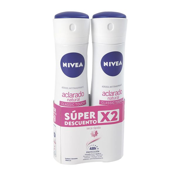 Aerosol Antitranspirante Nivea Aclarado Natural x 2 Unidades x 150 Ml c/u