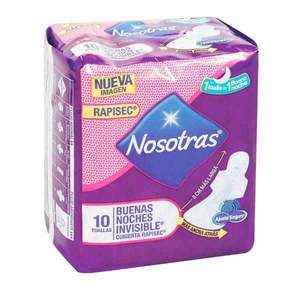 Toallas Higiénicas Nosotras Buenas Noches Invisible Rapisec x 10 Unidades
