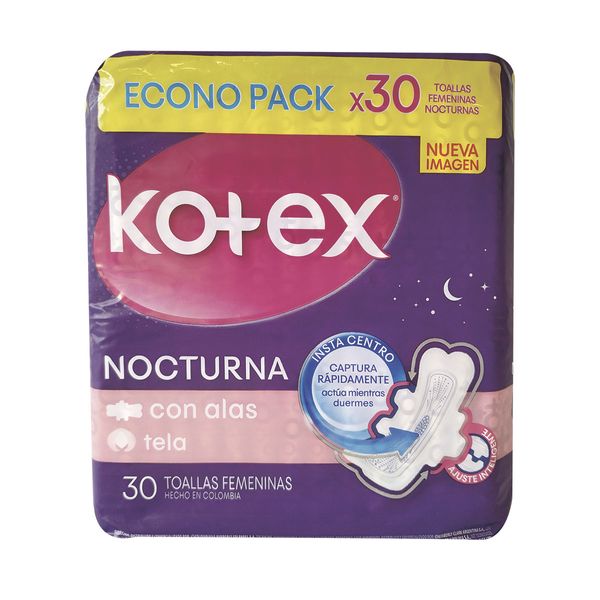 Toallas Femeninas Kotex Nocturna x 30 Unidades
