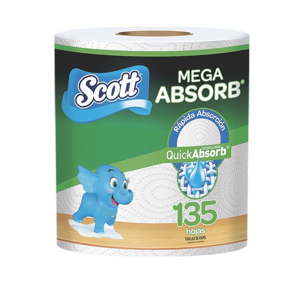Toallas de Cocina Scott Mega Absorbente 1 Rollo x 135 Hojas