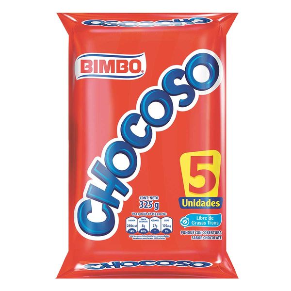 Ponqué Chocoso Cubierta Chocolate x 5 Und x 325 G