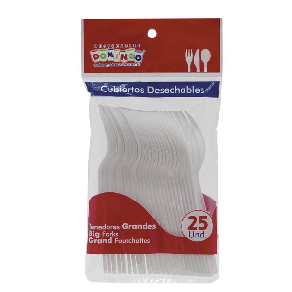 Tenedores Grandes Domingo Blancos x 25 Unidades