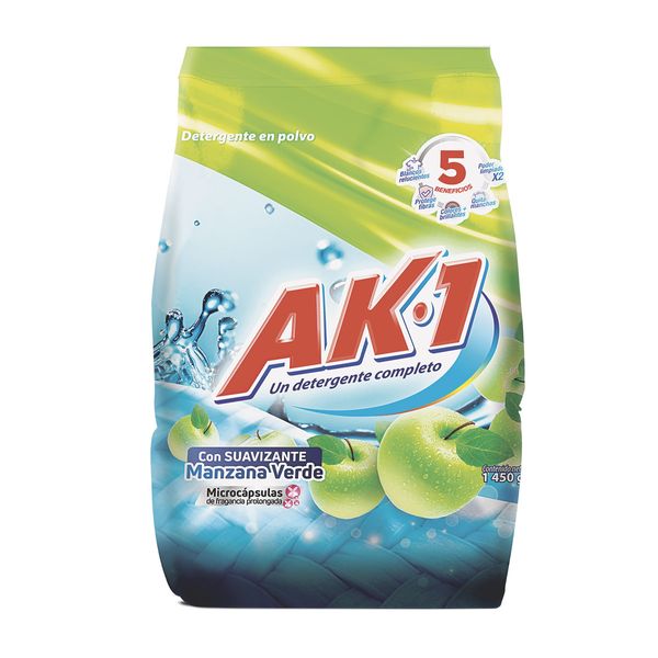 Detergente en Polvo AK-1 con Suavizante Manzana Verde x 1450 G