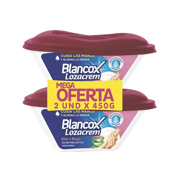 Crema Lavaloza Blancox Lozacrem Aloe y Rosas x 2 Unidades x 450 G c/u