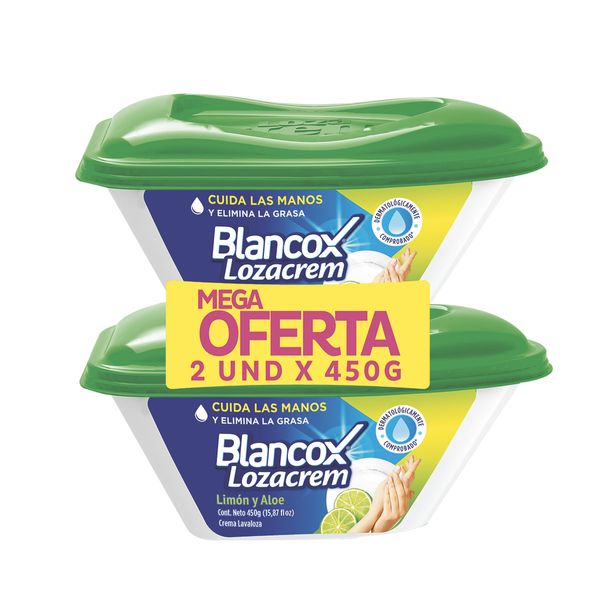 Crema Lavaloza Blancox Lozacrem Limón y Aloe x 2 Unidades x 450 G c/u