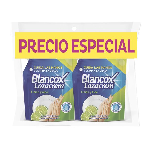 Lavaloza Líquido Blancox Lozacrem Limón y Aloe x 2 Unidades x 720 Ml c/u