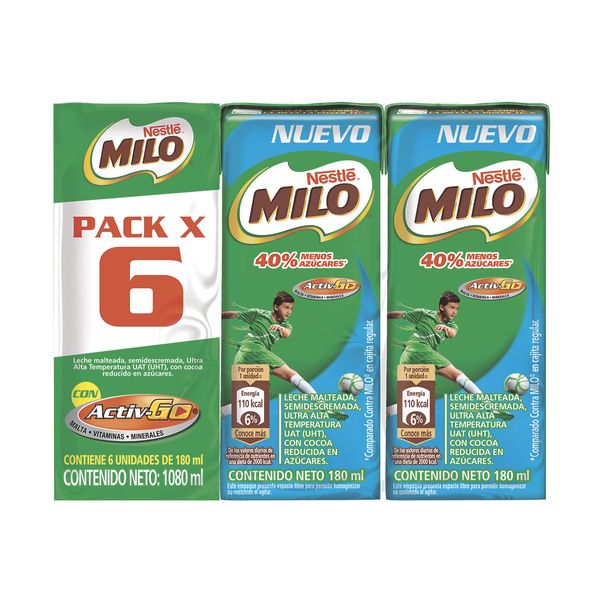 Milo en Caja Menos Azúcar Nestlé x 6 Und x 180Gr C/u
