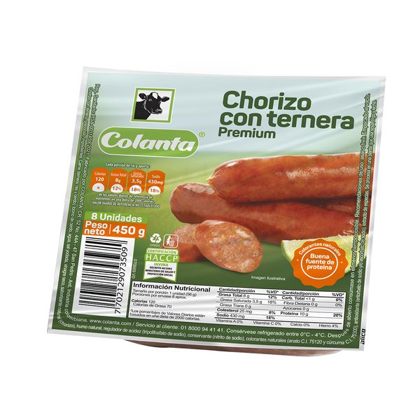 Chorizo de Ternera Colanta x 8 Und x 56Gr C/u