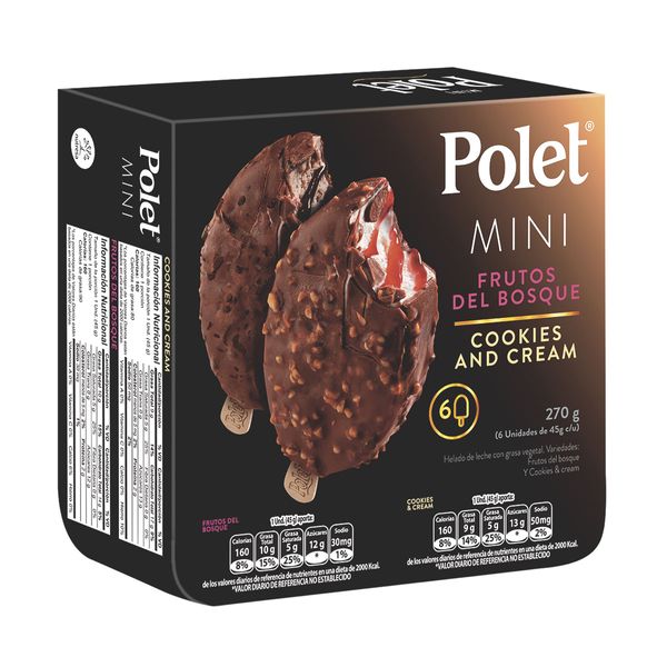 Paleta Polet Mini Frutos del Bosque - Cookies & Cream Crem Helado x 6 Und x 45Gr C/u