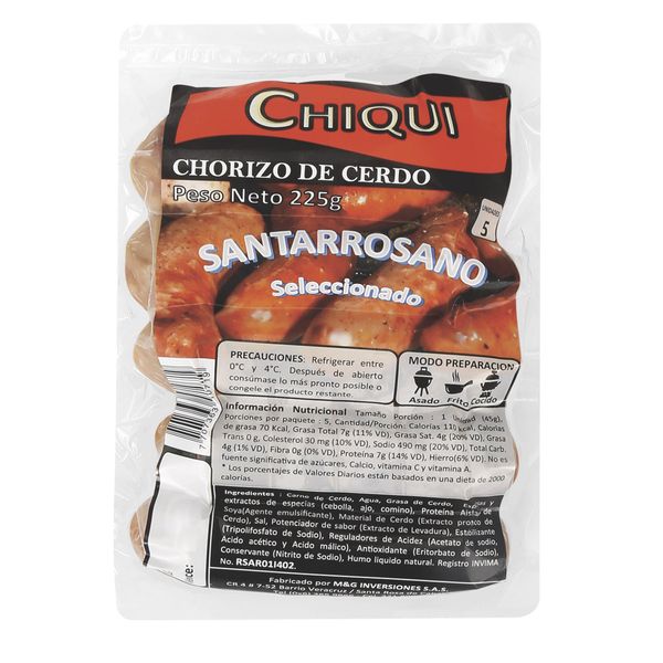 Chorizo Seleccionado Santarrosano Chiqui x 225Gr