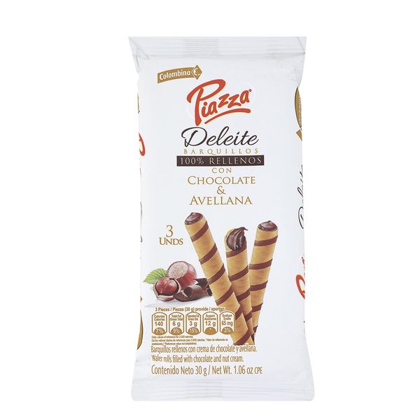 Barquillos Deleite Chocolate & Avellana x 30 G en 3 Unidades