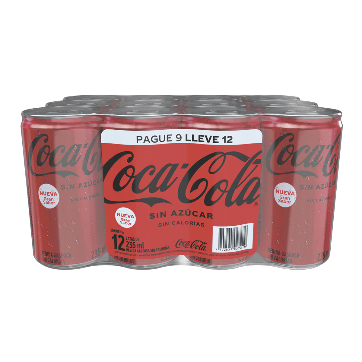 Coca-Cola Zero Refresco De Cola Sin Azúcar Y Sin Calorías - 12 latas x 330  ml.