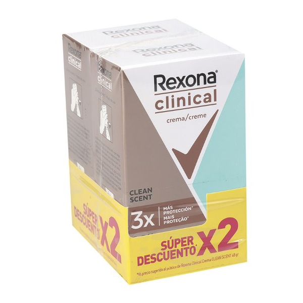 Antitranspirante Rexona Clinical Clean Scent Crema x 2 Unidades x 48 G c/u