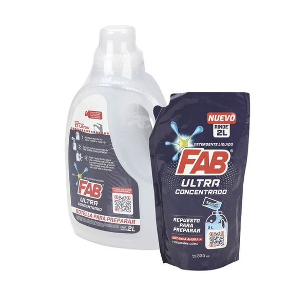 Detergente Fab Ultra Concentrado x 330 Ml + Botella x 2 L