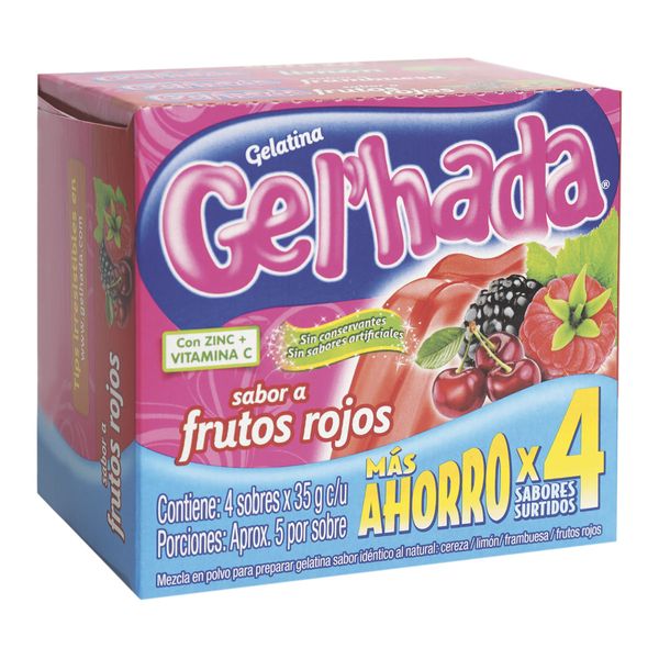 Gelatina Gel'hada Sabor a Frutos Rojos x 4 Sobres x 35 G c/u