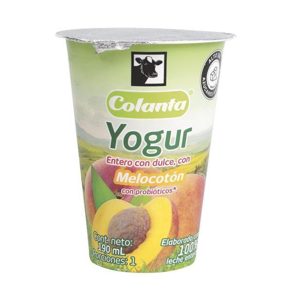 Yogur Entero Melocotón Vaso Colanta x 190 Ml