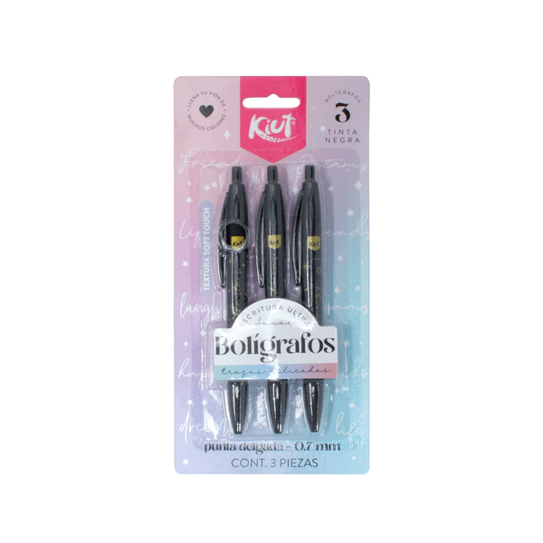 Bolígrafos Kiut Negros x 3 Unidades