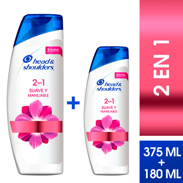 Shampoo Head & Shoulders 2 En 1 Suave Y Manejable x 375 ml + 180 ml