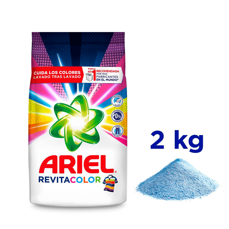 Detergente en polvo Ariel Revitacolor cuida la ropa de color 33 lavadas, 4  kg