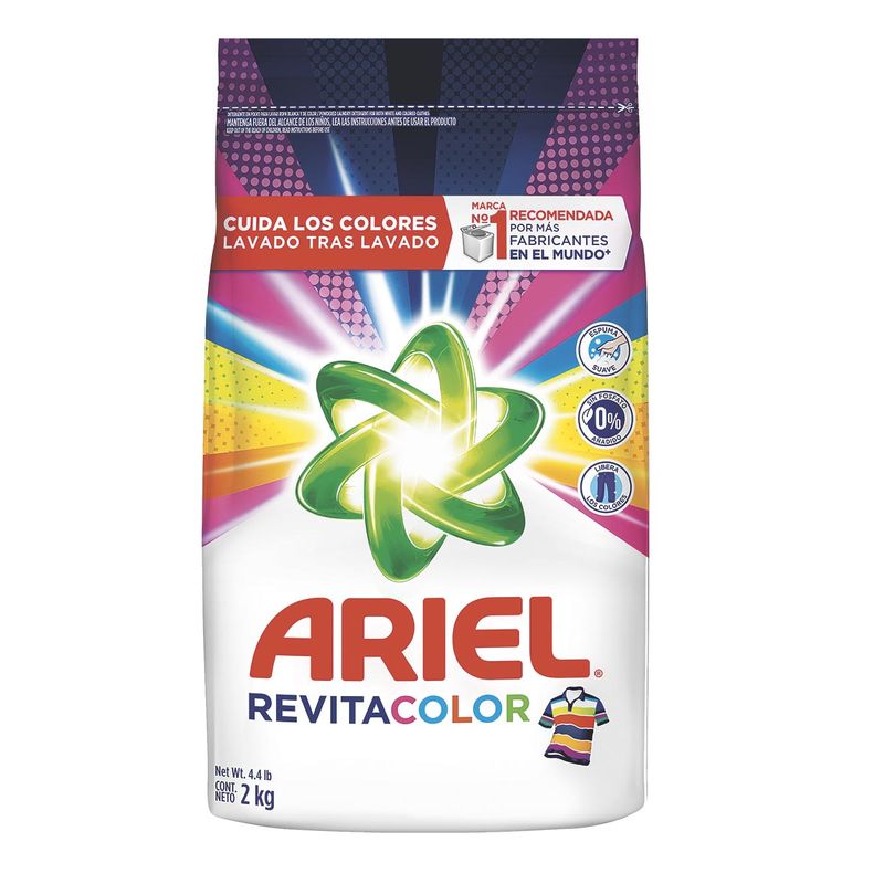 Detergente en polvo Ariel Revitacolor cuida la ropa de color 33 lavadas, 4  kg