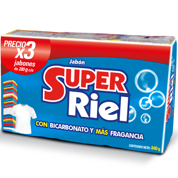 Jabón Super Riel con Bicarbonato x 3 Unidades x 280 G c/u