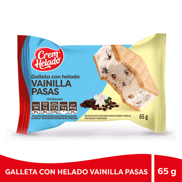 Helado Galleta Vainilla Pasas Crem Helado x 65Gr