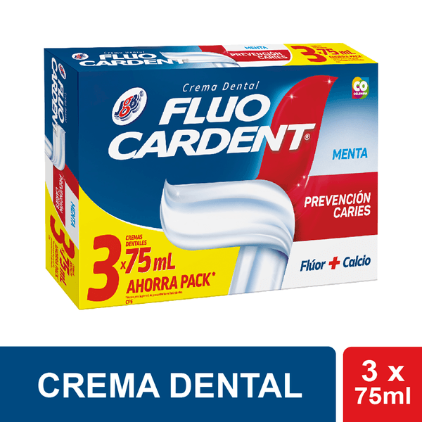 Crema Dental Fluocardent Prevención Caries Menta x 3 Unidades x 75 G c/u
