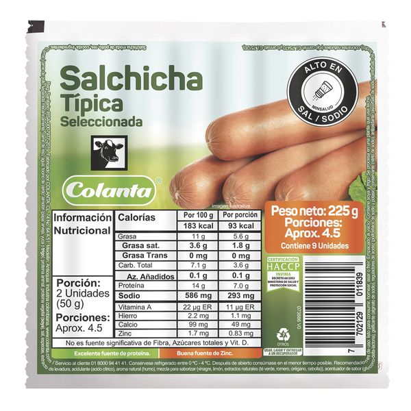 Salchicha Típica Colanta x 225 Gr