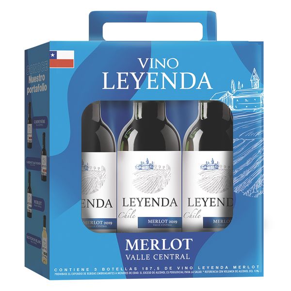 Tripack Vino Leyenda Merlot x 3 Unidades x 187 Ml c/u