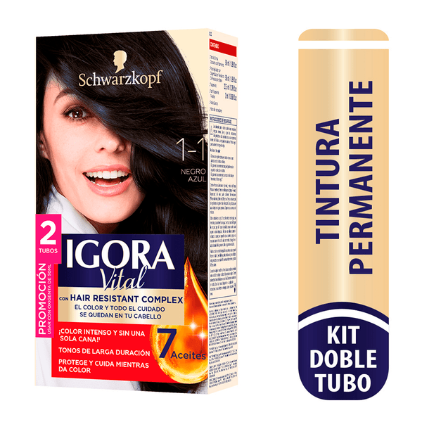 Tinte igora vital 1-1 negro azul Doble Tubo