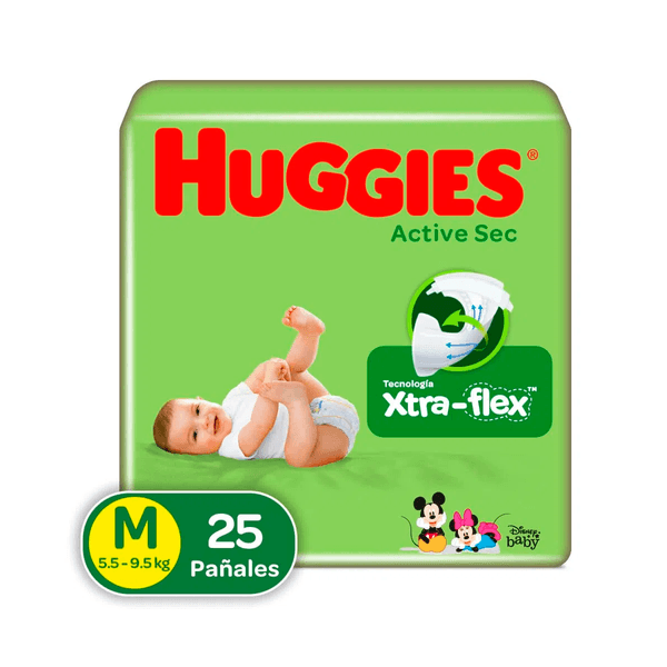 Pañales Huggies Active Sec Xtra Flex Etapa 2/M x 25 Unidades