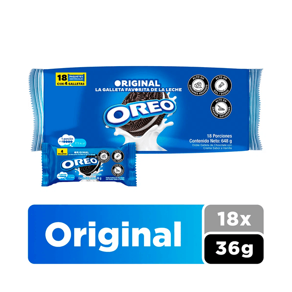 Galleta Oreo Original x 18 Paquetes en 648 Gr